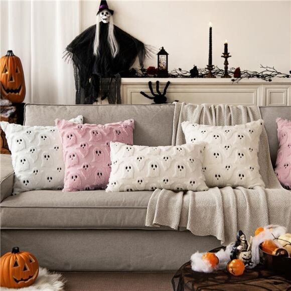 Halloween Pillow Covers Cute Ghost Spooky Fall Throw Pillows Set of 2 - Picture 5 of 7